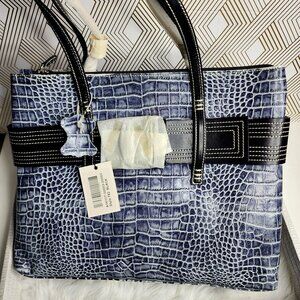 CHARLIE LAPSON BLACK AND GREY COC EMBOSSED VEGAN LEATHER TOTE